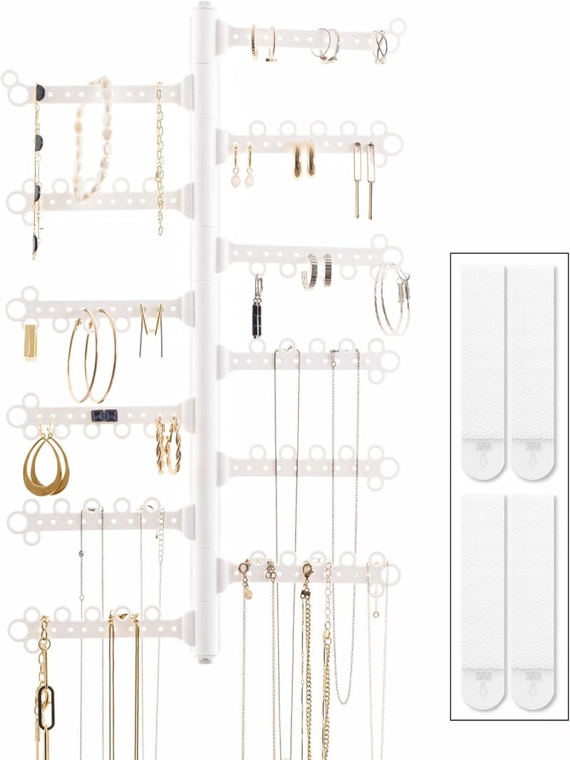 All Hung Up AllHungUp 12-Tier Wall Jewelry Organizer Wall Mounted Jewelry Organizer Necklace Holder Wall Mount Hanging Necklace Organizer Jewelry Hanger Wall Mounted Earring Holder Display Earring Organizer White - Image 1